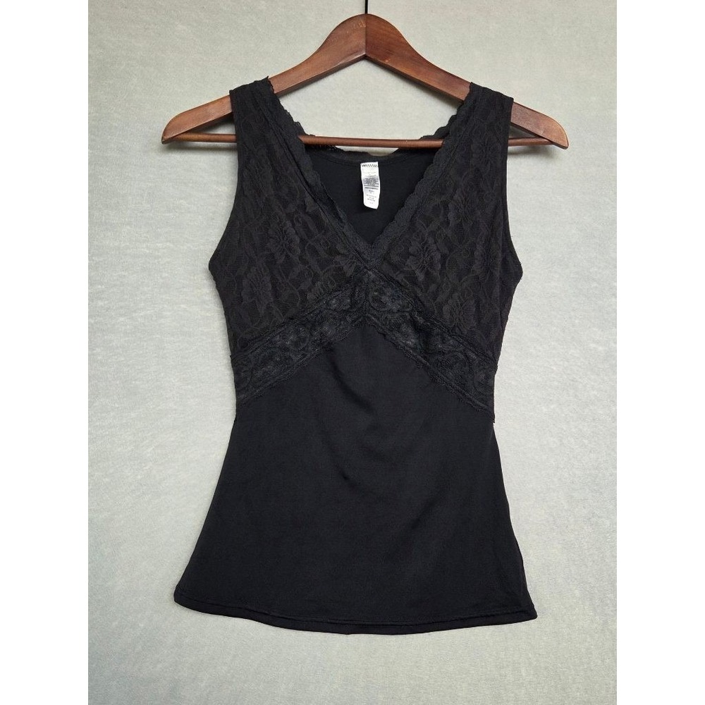 Black Lace Shaping Cami Tank Top Small Y2K Whimsigoth Coquette Goth Flexees Sz S